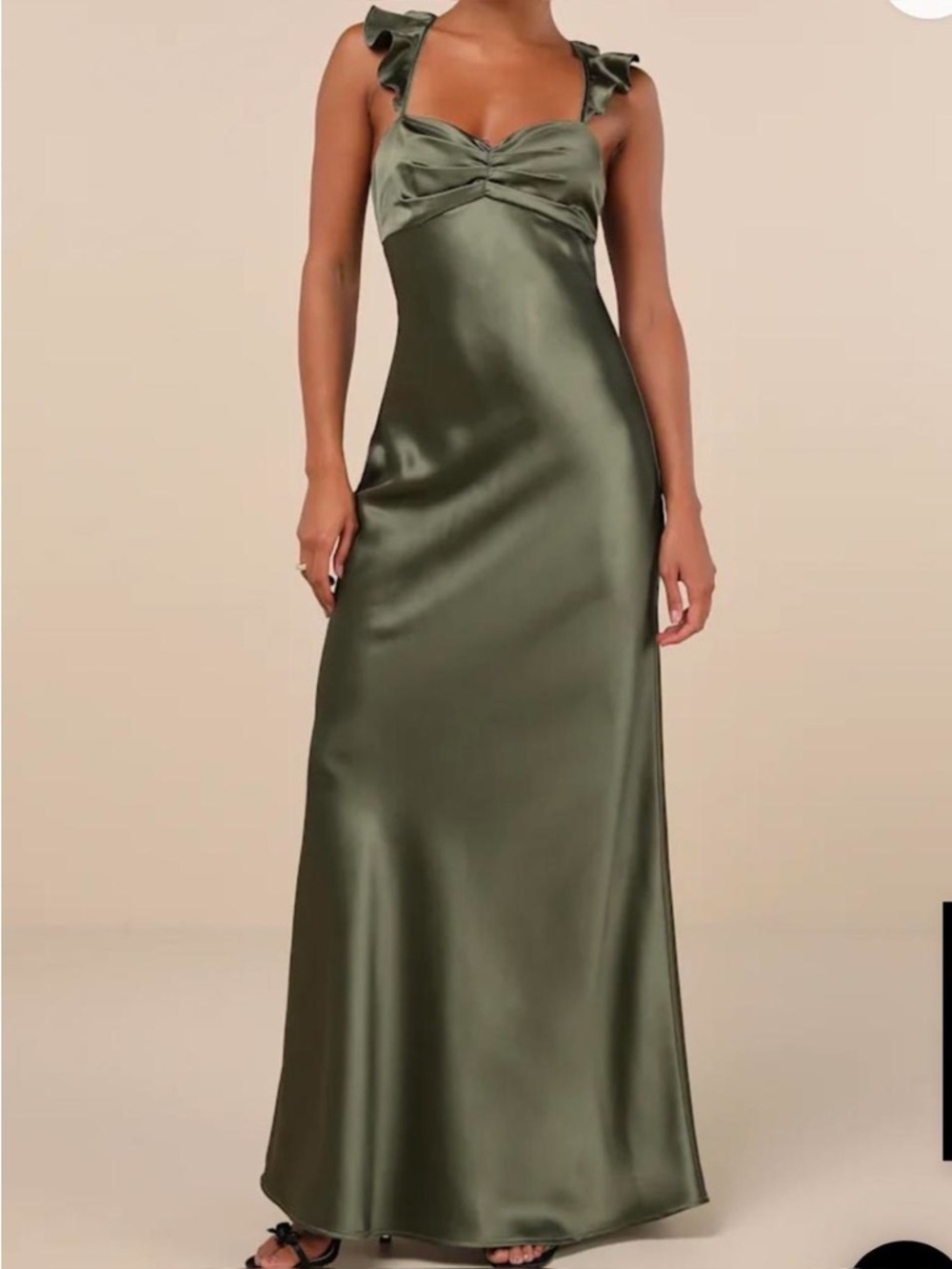 Lulus olive green satin maxi dress